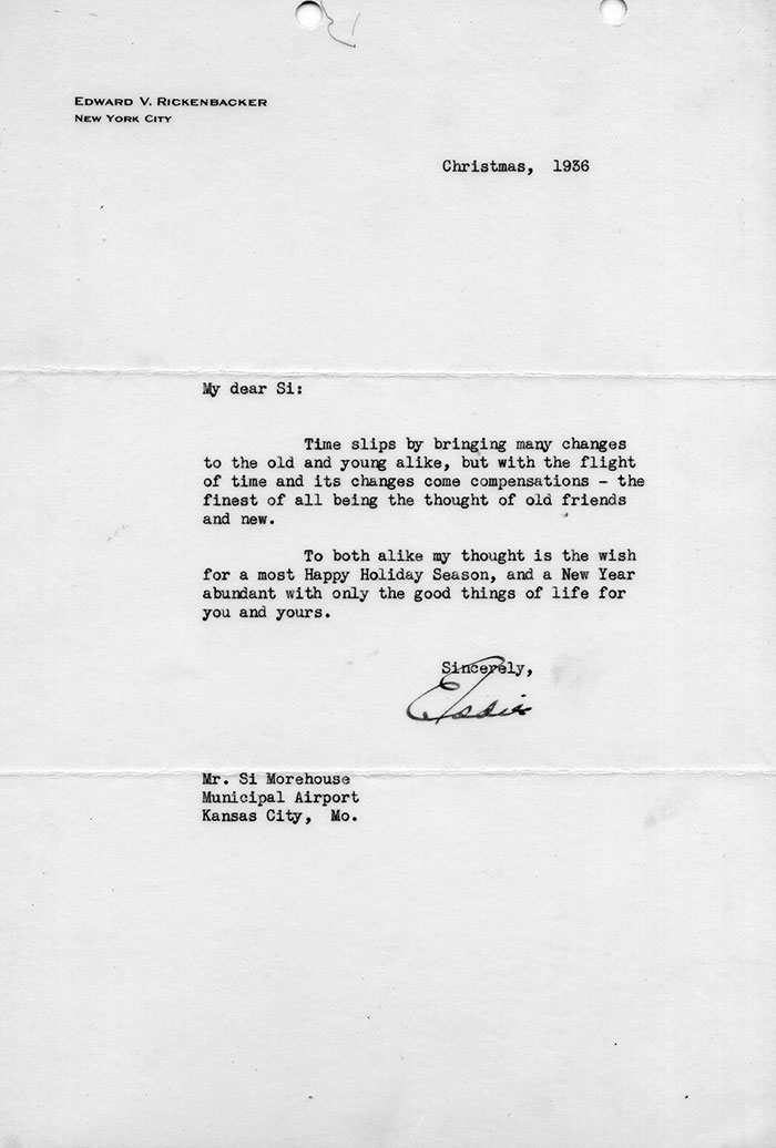 Eddie Rickenbacker Christmas Letter to Morehouse, December 1936 (Source: Woodling)