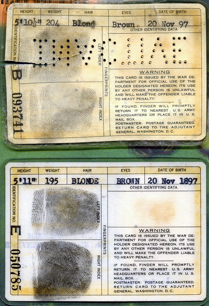 Morehouse Military ID Cards, 1949 & 1949, Reverse (Source: Woodling) 