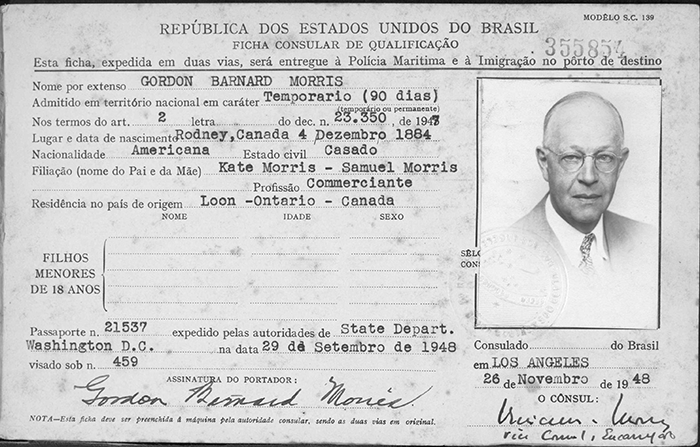 Gordon Morris, Travel Visa, 1948 (Source: Woodling)