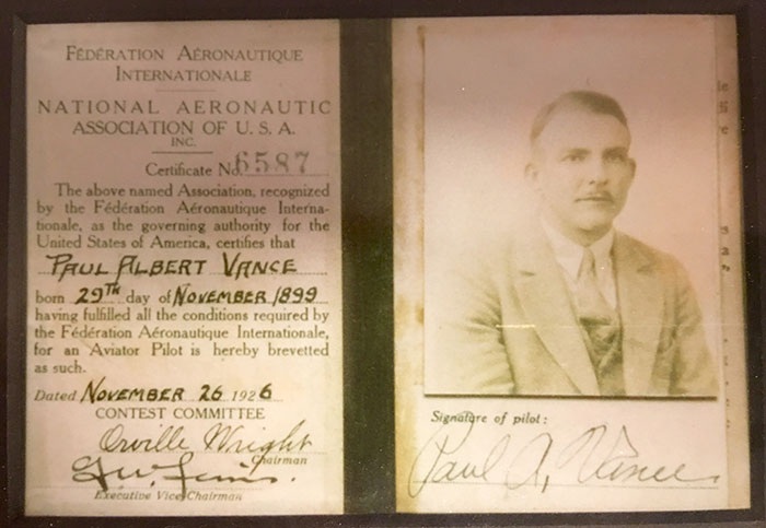 Paul A. Vance, 1926 F.A.I. License (Source: Vance Family) 
